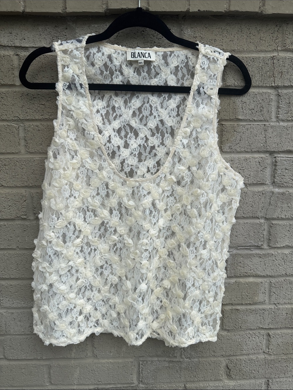 Cream Lace Floral Tank Top